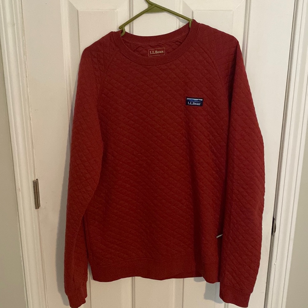 LL Bean Mens Red Quilted Sweatshirt, Crewneck Sz Medium